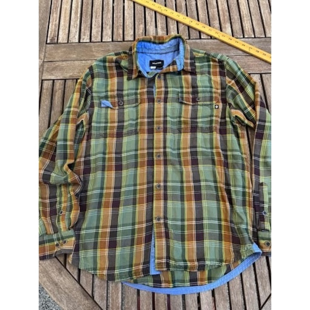 Marmot Green Brown Plaid Long Sleeve Button-Up Flannel Shirt Men's M